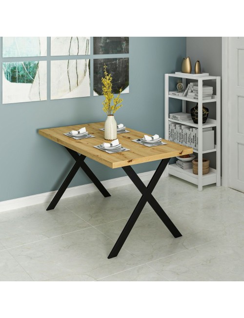 Tavolo fisso rettangolare Brayn colore rovere 139x80x76H gambe in metallo nero