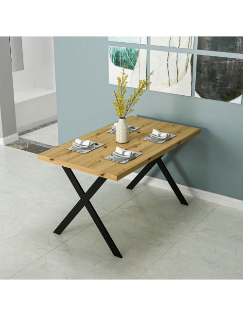 Tavolo fisso rettangolare Brayn colore rovere 139x80x76H gambe in metallo nero