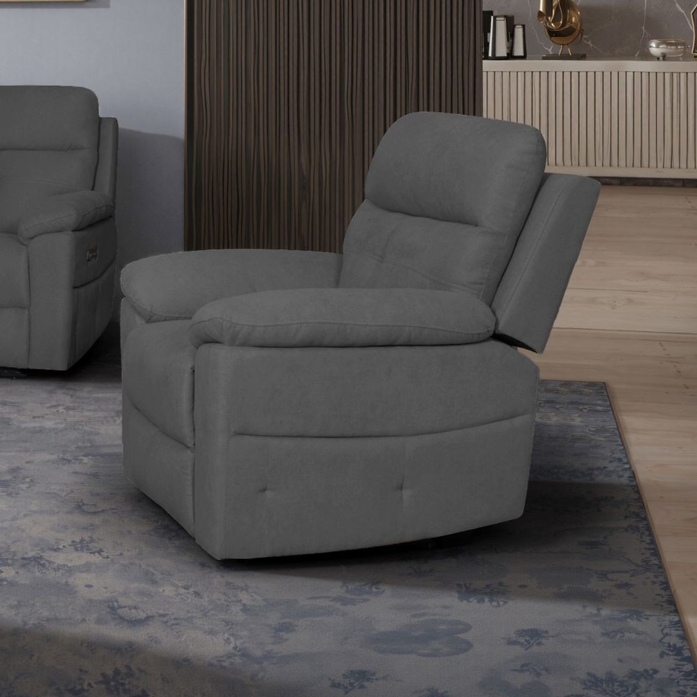 Poltrona Kayde recliner elettrica in tessuto grigio scuro – Comfort e relax totale
