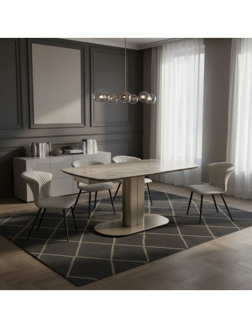 Tavolo Allungabile top ceramica marrone base in metallo oro 170x90x76h