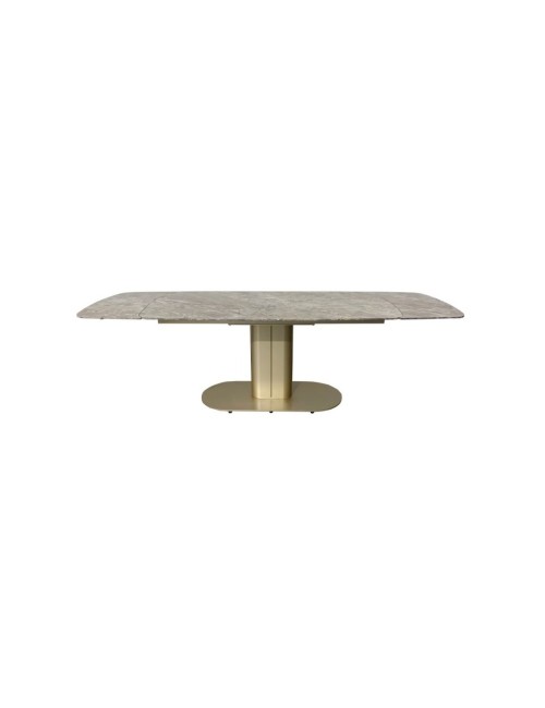 Tavolo Allungabile top ceramica marrone base in metallo oro 170x90x76h
