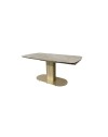 Tavolo allungabile Vesta top ceramica marrone atene lucido e base in metallo oro 170x90x76h