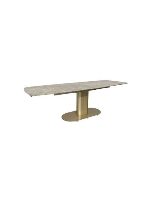 Tavolo Allungabile top ceramica marrone base in metallo oro 170x90x76h