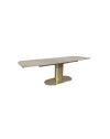 Tavolo allungabile Vesta top ceramica marrone atene lucido e base in metallo oro 170x90x76h