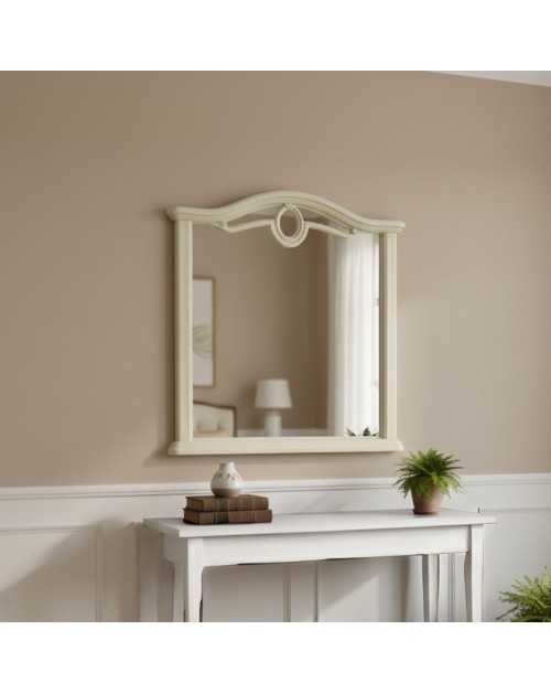 Specchiera Cerchio con cornice in legno beige e dettaglio elegante