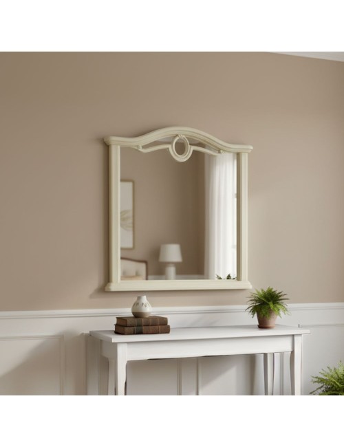 Specchiera Cerchio con cornice in legno beige e dettaglio elegante