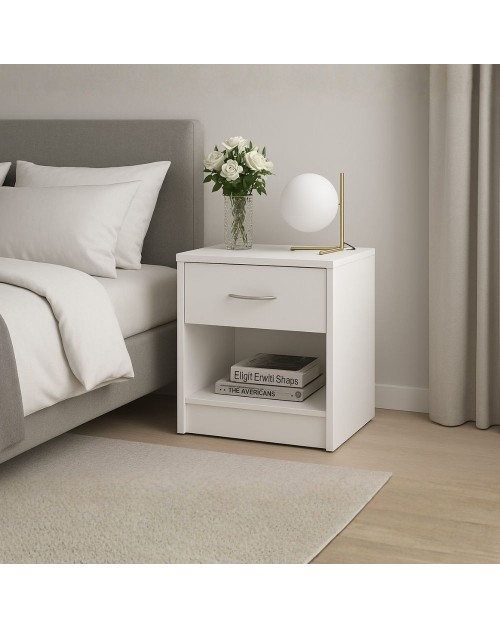 Comodino Naka con cassetto e vano a giorno colore bianco 39.2x28.1x41.5H