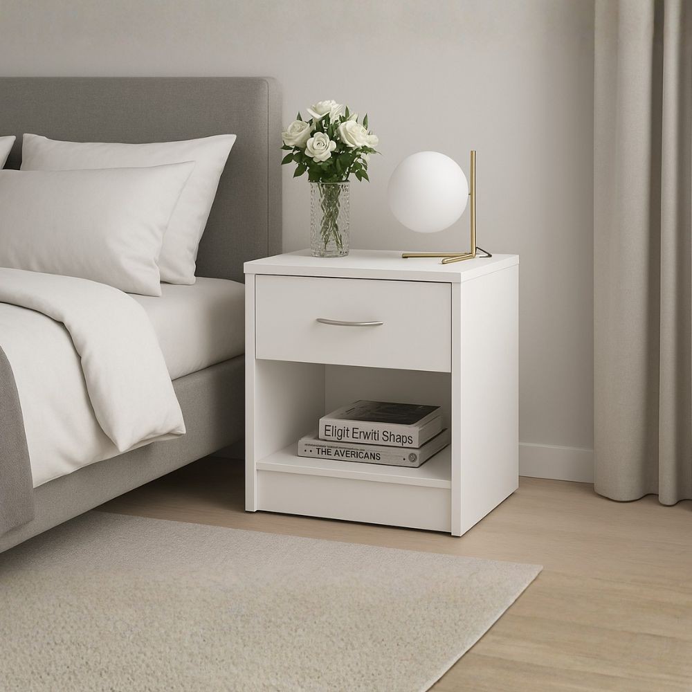 Comodino Naka con cassetto e vano a giorno colore bianco 39.2x28.1x41.5H