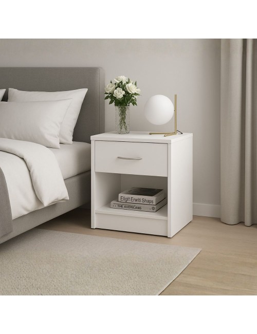 Comodino Naka con cassetto e vano a giorno colore bianco 39.2x28.1x41.5H