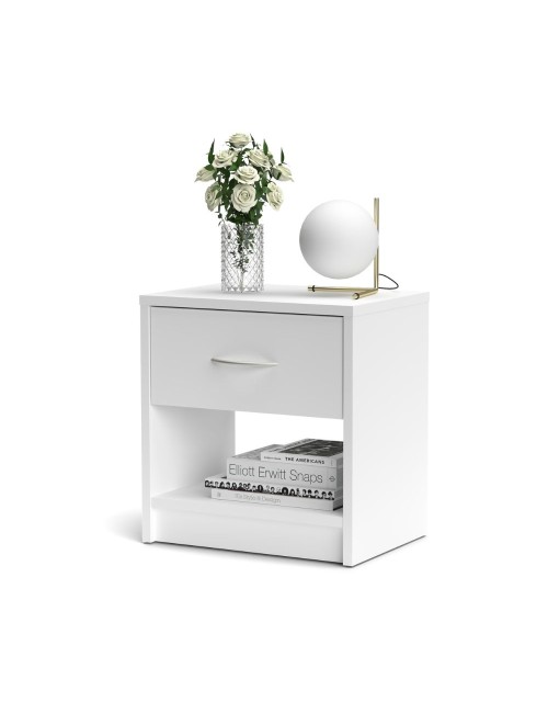 Comodino Naka con cassetto e vano a giorno colore bianco 39.2x28.1x41.5H