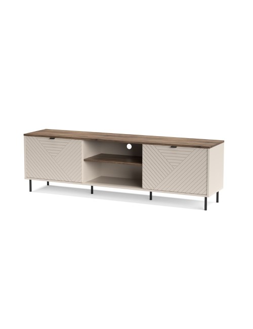 Mobile Porta TV Mirage03 con 2 ante design geometrico e vani a giorno – Cashmere e Top Rovere