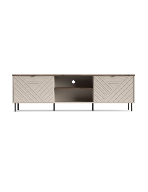 Mobile Porta TV Mirage03 con 2 ante design geometrico e vani a giorno – Cashmere e Top Rovere