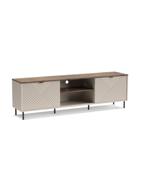 Mobile Porta TV Mirage03 con 2 ante design geometrico e vani a giorno – Cashmere e Top Rovere