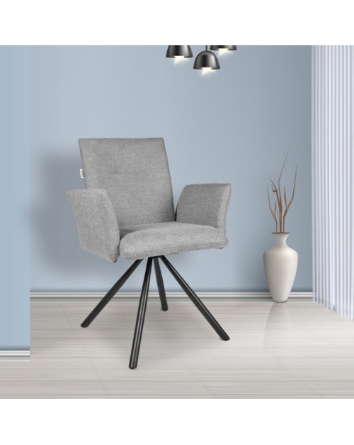 Set 2 Sedia girevole con braccioli Mosaic in tessuto grigio e gambe in metallo nero