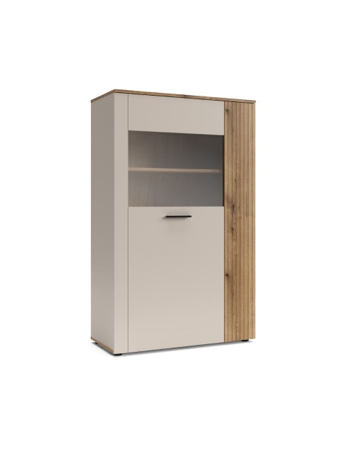 Vetrina con anta a listelli verticali Frezo06 cashmere e rovere evoque 90x42x146H