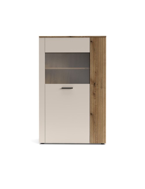 Vetrina con anta a listelli verticali Frezo06 cashmere e rovere evoque 90x42x146H