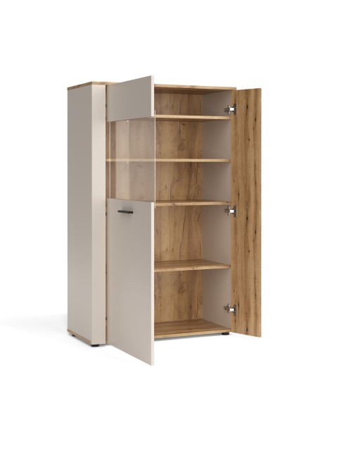 Vetrina con anta a listelli verticali Frezo06 cashmere e rovere evoque 90x42x146H