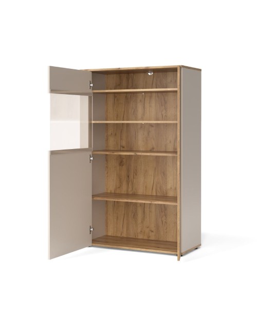 Vetrina con anta a listelli verticali Frezo06 cashmere e rovere evoque 90x42x146H
