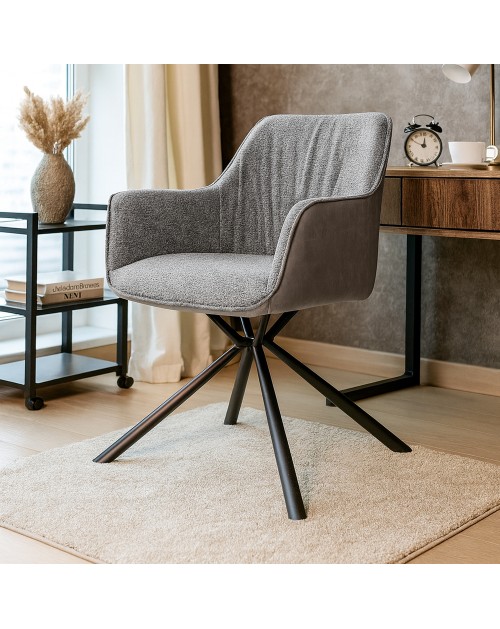 Set 2 sedie con braccioli tessuto grigio e retro ecopelle tortora Aseat