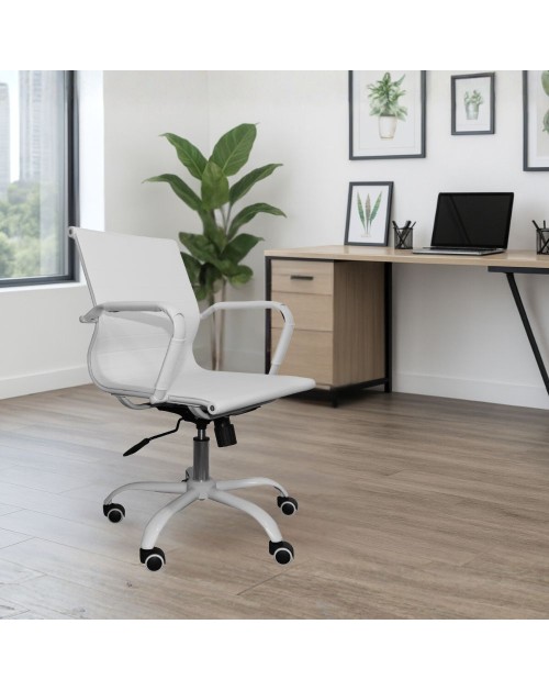 Poltrona da ufficio Nuvia con schienale ergonomico e ruote colore bianco H91