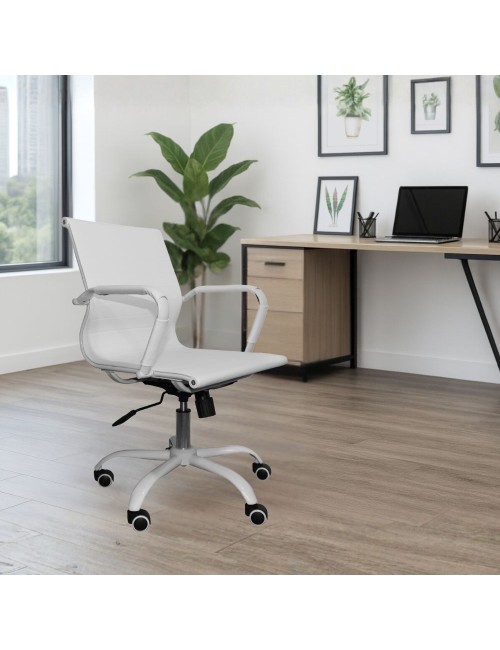Poltrona da ufficio Nuvia con schienale ergonomico e ruote colore bianco H91