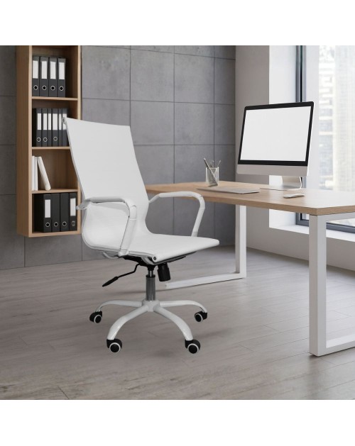 Poltrona da ufficio Nuvia con schienale ergonomico e ruote colore bianco H105