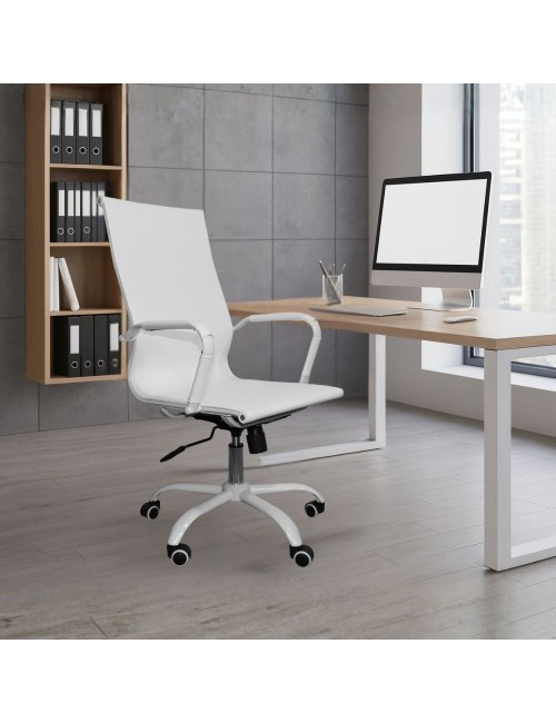 Poltrona da ufficio Nuvia con schienale ergonomico e ruote colore bianco H105