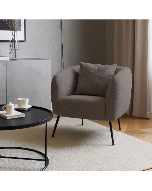 Poltrona Nuvia in tessuto grigio topo e gambe colore nero