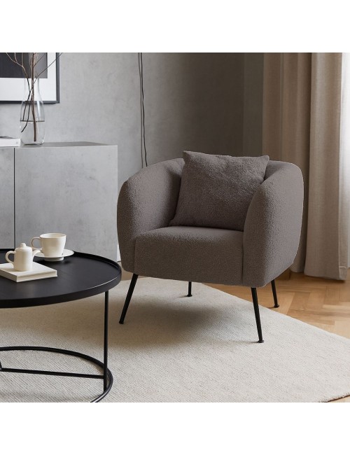 Poltrona Nuvia in tessuto grigio topo e gambe colore nero