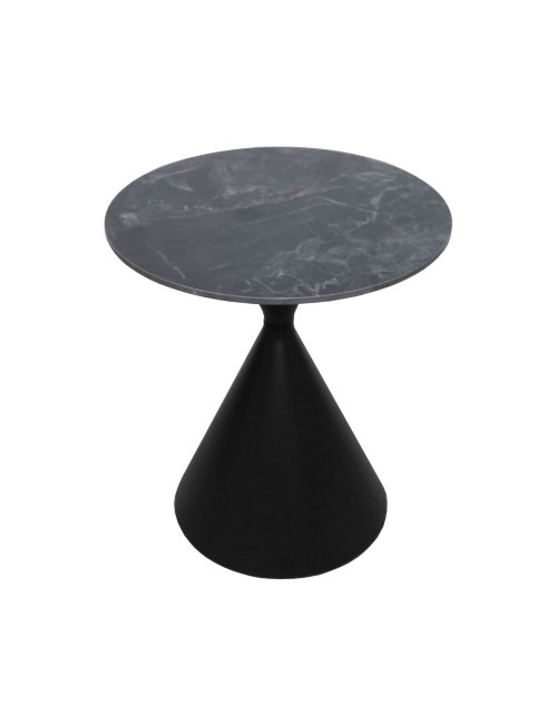 Set 2 tavolini da salotto rotondi Punto con piano effetto marmo nero e gambe in metallo nero