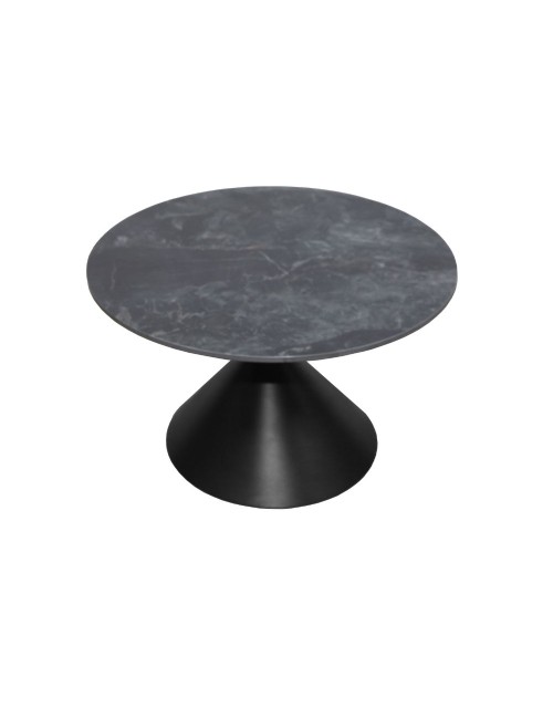 Set 2 tavolini da salotto rotondi Punto con piano effetto marmo nero e gambe in metallo nero