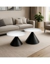 Set 2 tavolini da salotto rotondi Punto con piano effetto marmo bianco e gambe in metallo nero