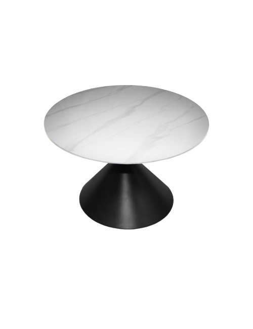 Set 2 tavolini da salotto rotondi Punto con piano effetto marmo bianco e gambe in metallo nero
