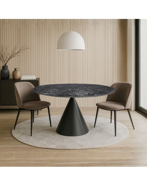 Tavolo rotondo Punto con piano effetto marmo nero – 150x150x76H