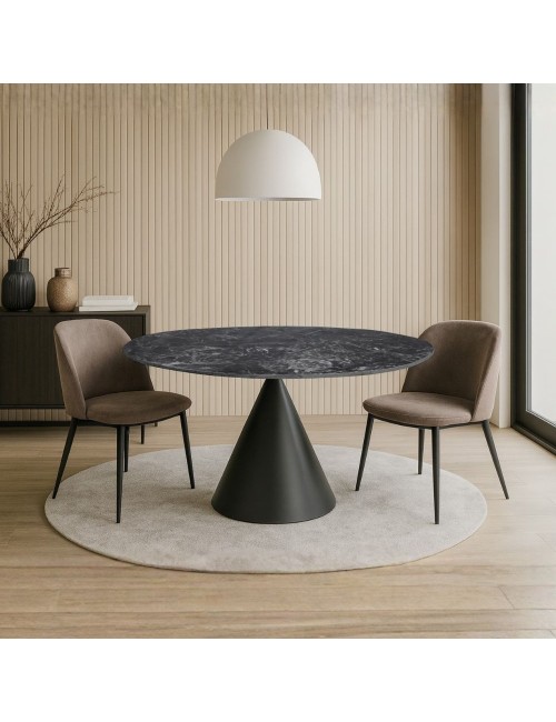 Tavolo rotondo Punto con piano effetto marmo nero – 150x150x76H