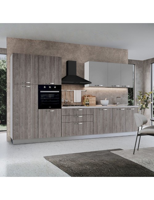 Cucina 360 cm con elettrodomestici Iris colore forest grigio e pensili grigio chiaro