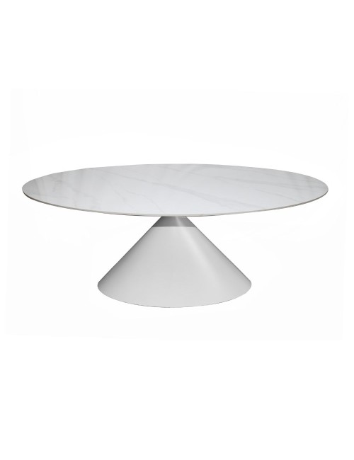 Tavolo ovale Punto con piano effetto marmo bianco – 200x100x76H