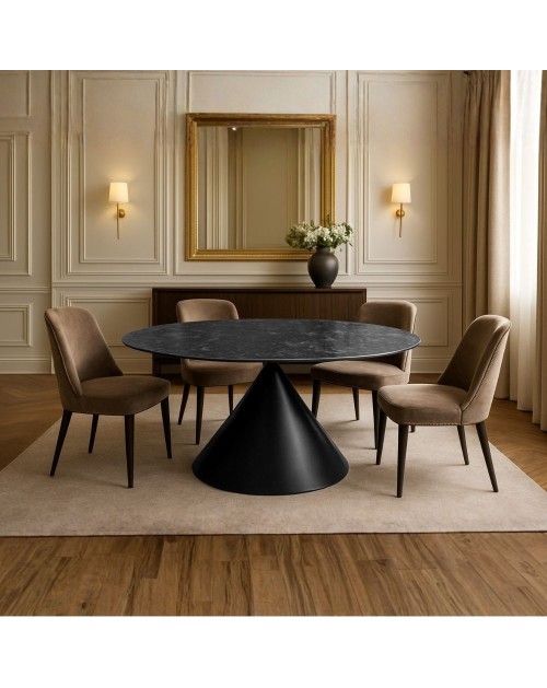 Tavolo ovale Punto con piano effetto marmo nero – 200x100x76H