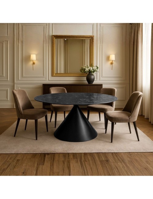 Tavolo ovale Punto con piano effetto marmo nero – 200x100x76H