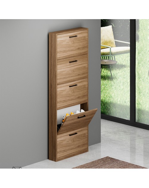Scarpiera 5 ante Serena slim salvaspazio 180x65x15 colore noce naturale
