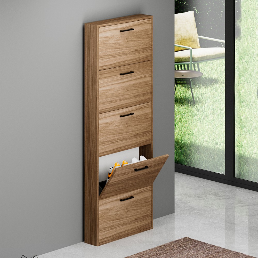 Scarpiera 5 ante Serena slim salvaspazio 180x65x15 colore noce naturale