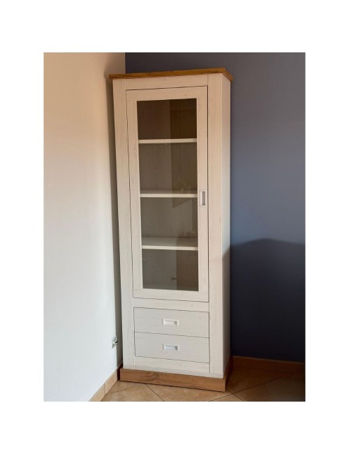 Vetrina colore pino bianco e rovere 2 cassetti e anta Anthony23 73x39,6x204H stile shabby