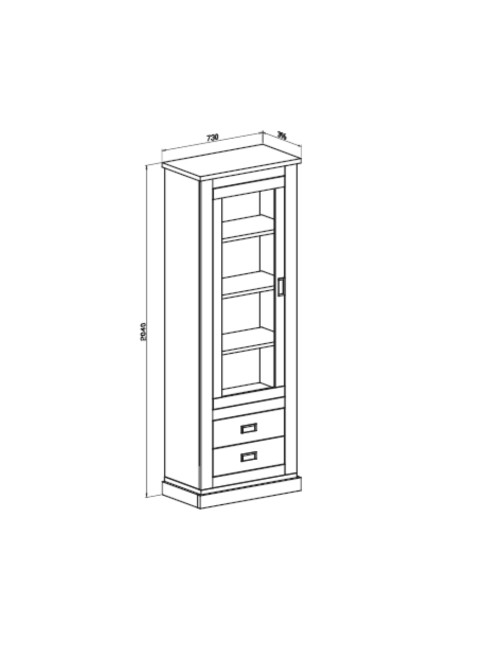Vetrina colore pino bianco e rovere 2 cassetti e anta Anthony23 73x39,6x204H stile shabby