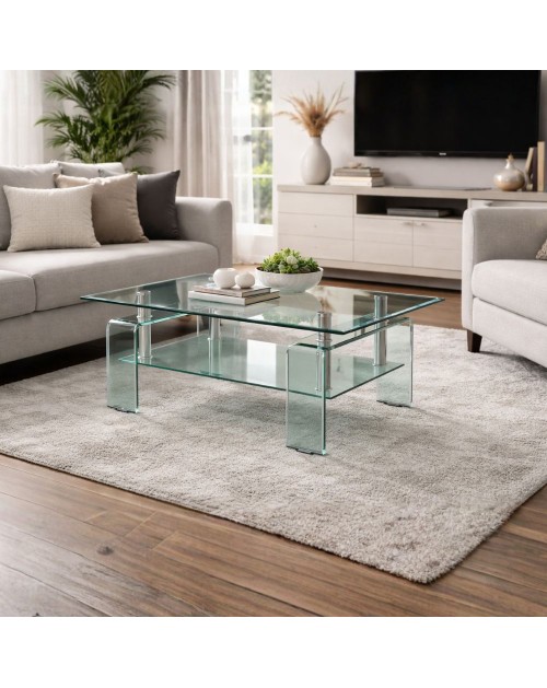 Tavolino con due ripiani in vetro Crystal 100x60x39h
