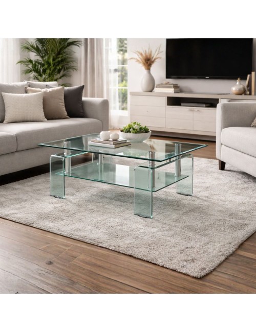 Tavolino con due ripiani in vetro Crystal 100x60x39h