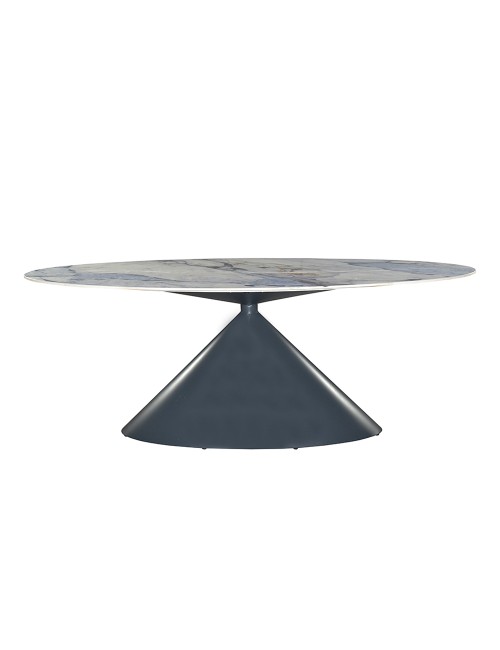 Tavolo ovale Punto con piano effetto marmo e venature blu – 200x80x76H