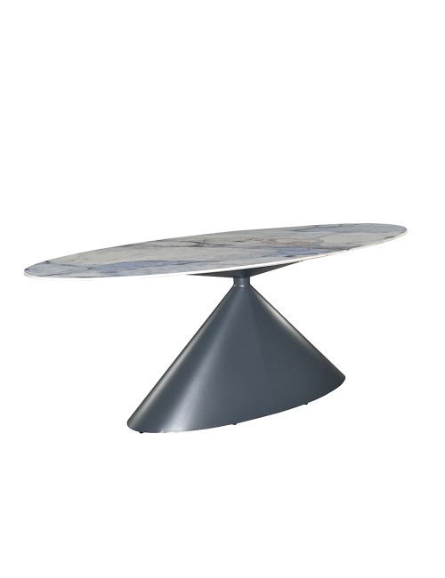 Tavolo ovale Punto con piano effetto marmo e venature blu – 200x80x76H