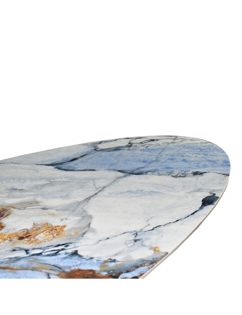Tavolo ovale Punto con piano effetto marmo e venature blu – 200x80x76H