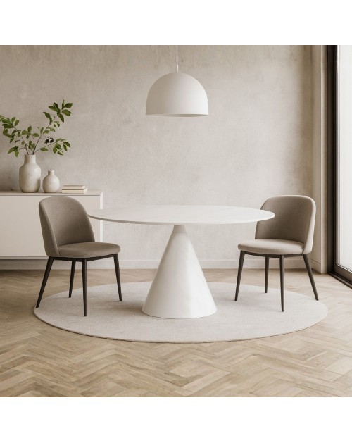 Tavolo rotondo Punto con piano effetto marmo bianco – 150x150x76H