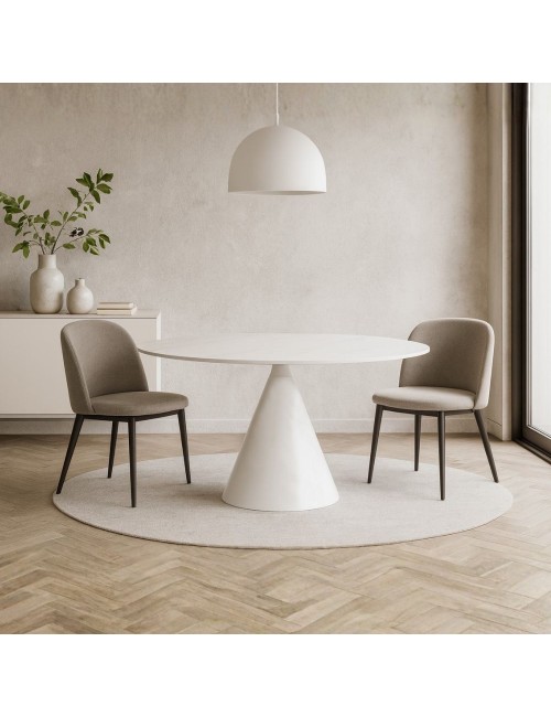 Tavolo rotondo Punto con piano effetto marmo bianco – 150x150x76H